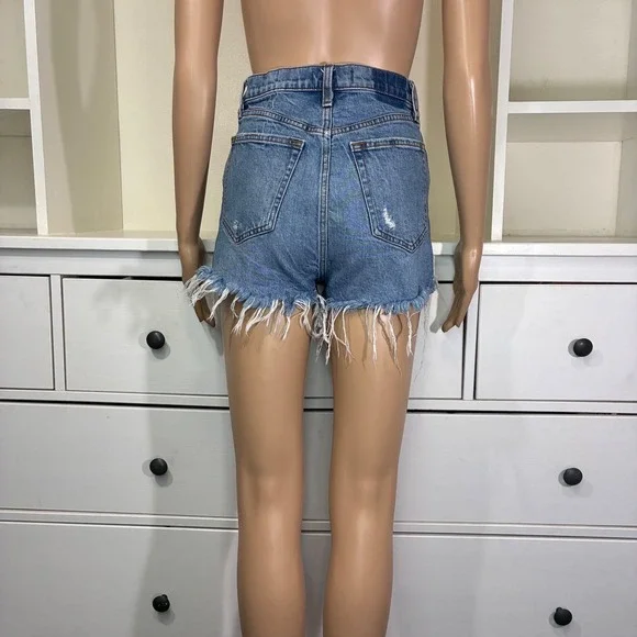 Abercrombie & Fitch Ultra High Rise Mom Shorts Distressed Button Fly Blue 25 0 - Picture 3 of 9